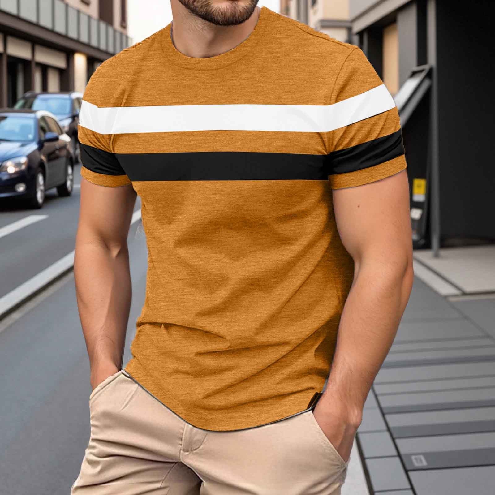 thumbnail image 2 of Camiseta holgada de colores para hombre: prenda informal de verano de poliéster, manga corta, fácil de combinar con pantalones, lavable a máquina, tallas S-XXL, tejido transpirable, 2 of 8